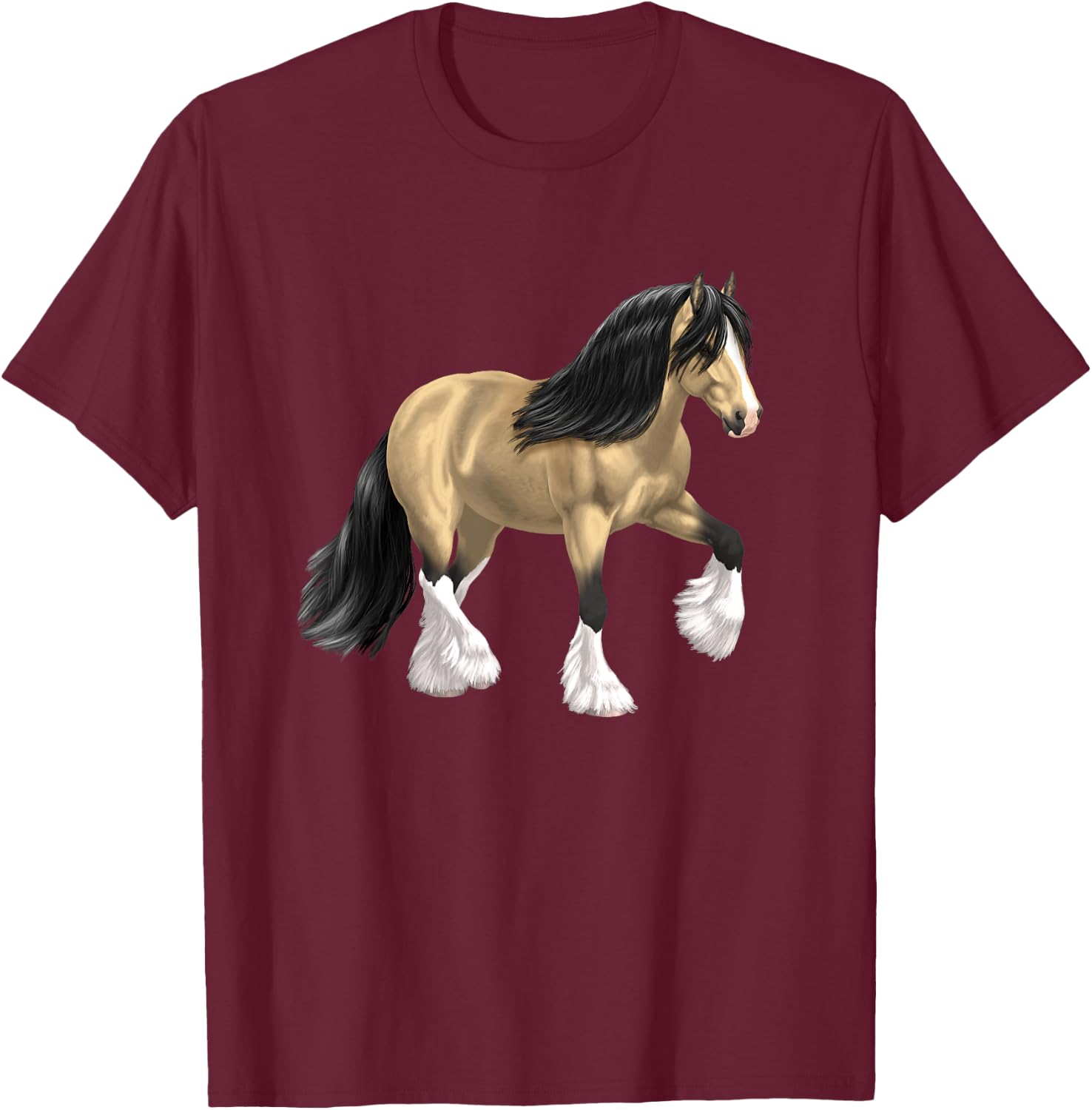 Buckskin Dun Gypsy Vanner Irish Cob Draft Horse T-Shirt - T-Shirt | Maroon