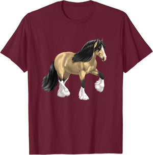 Buckskin Dun Gypsy Vanner Irish Cob Draft Horse T-Shirt - T-Shirt | Maroon