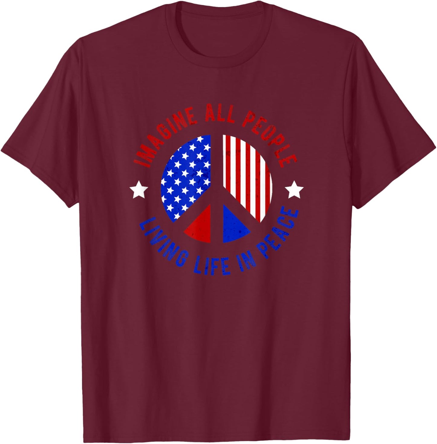 Imagine All People Living Life in Peace T-Shirt - T-Shirt | Maroon