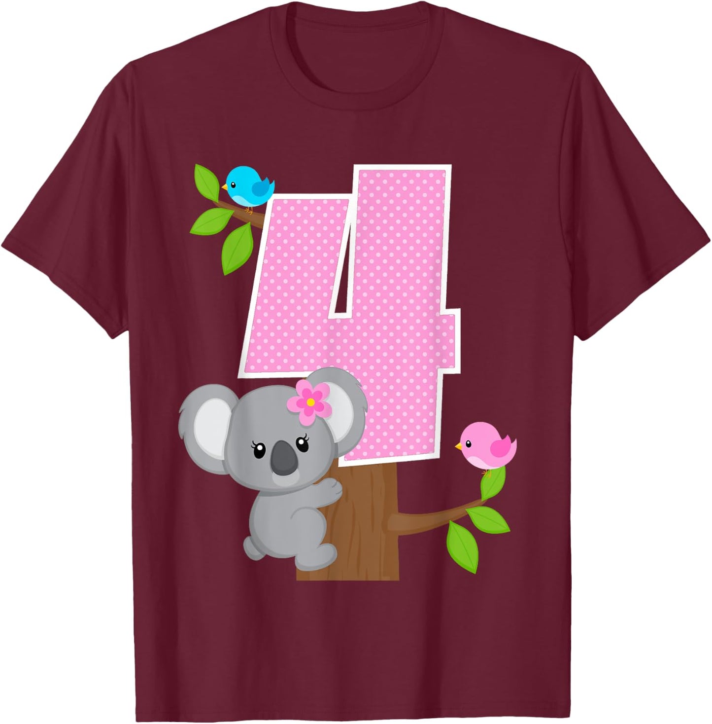 Koala Bear 4th Birthday Girl 4 Year Old Birthday Koalas Bday T-Shirt - T-Shirt | Maroon