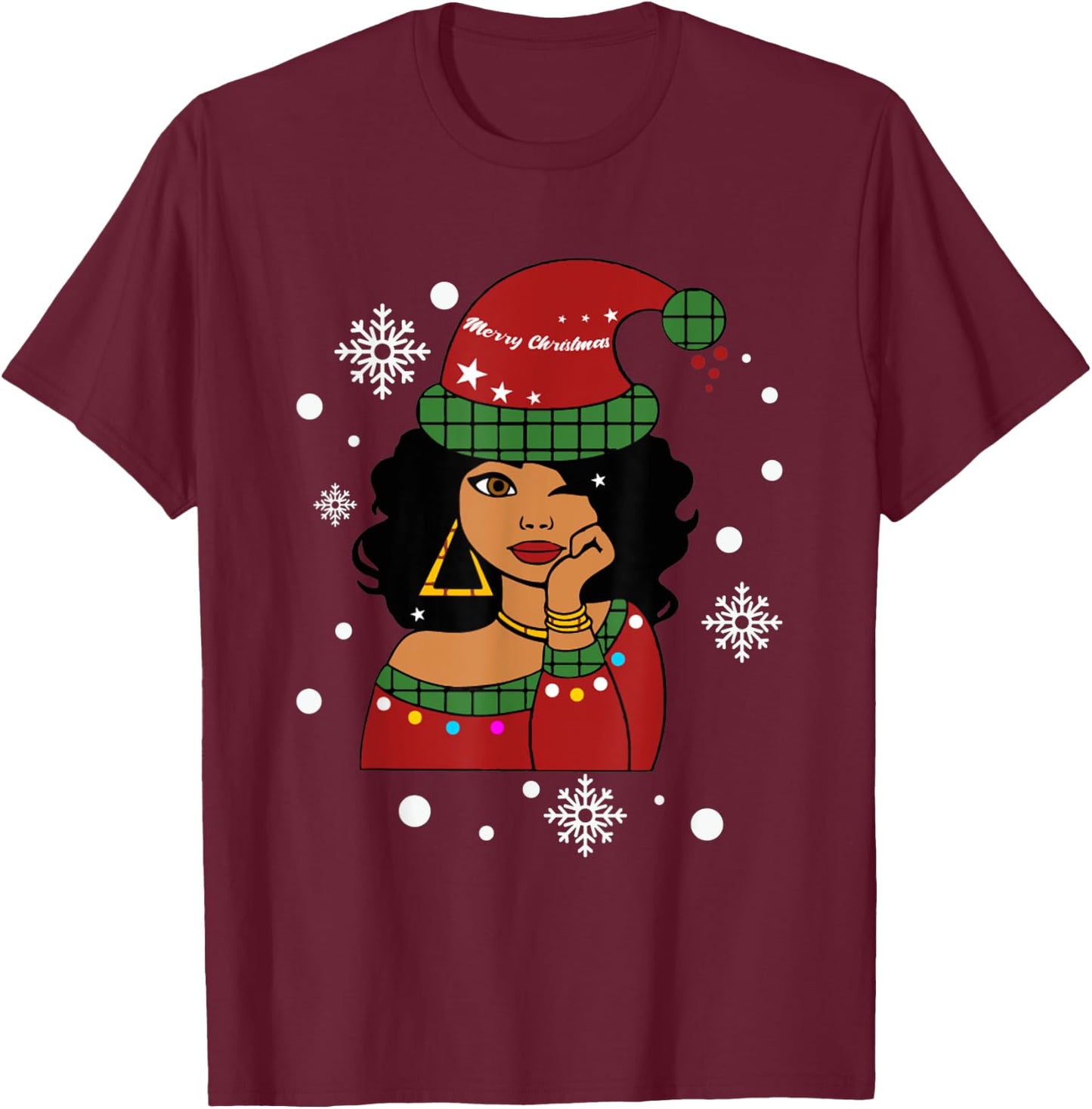African American Christmas Santa Claus T-Shirt - T-Shirt | Maroon
