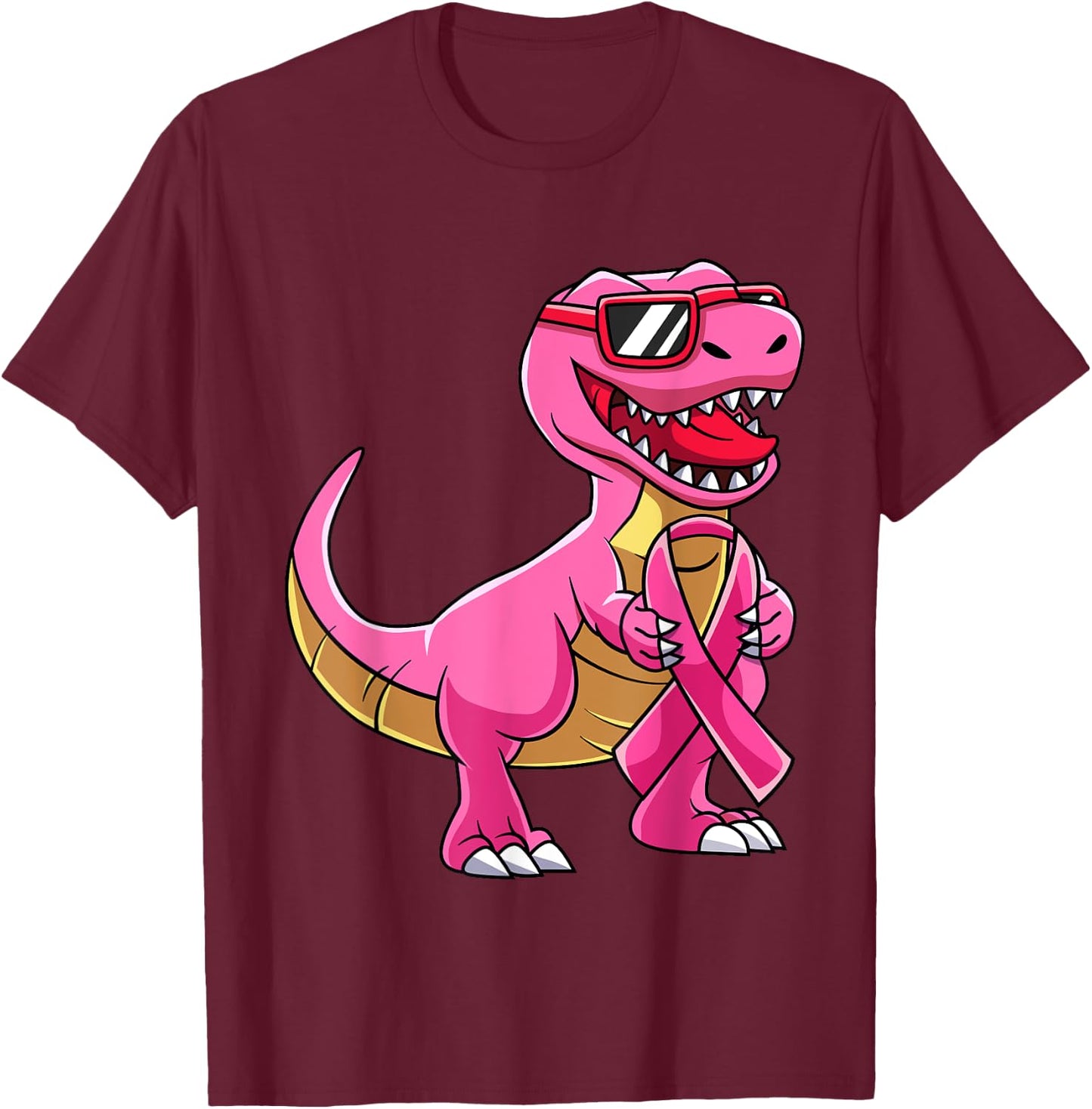 Dinosaur T Rex Breast Cancer Awareness Pink Ribbon Boys T-Shirt - T-Shirt | Maroon