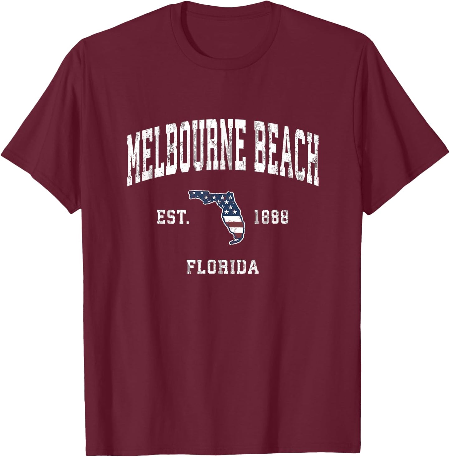 Melbourne Beach Florida FL Vintage American Flag Sports Desi Women Kids Men T-Shirt - T-Shirt | Maroon