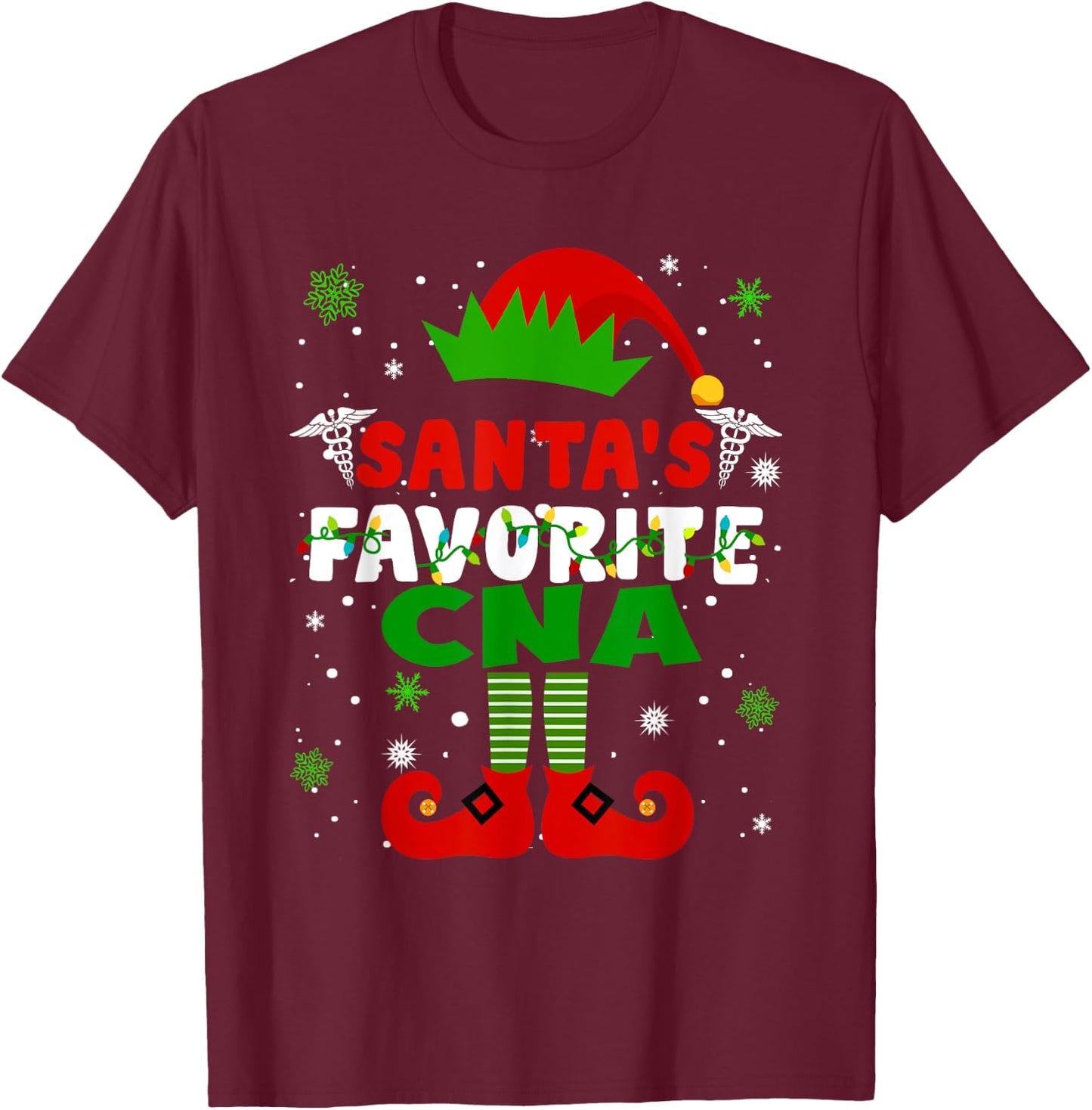 Santa's Favorite CNA Funny Christmas Gifts T-Shirt - T-Shirt | Maroon
