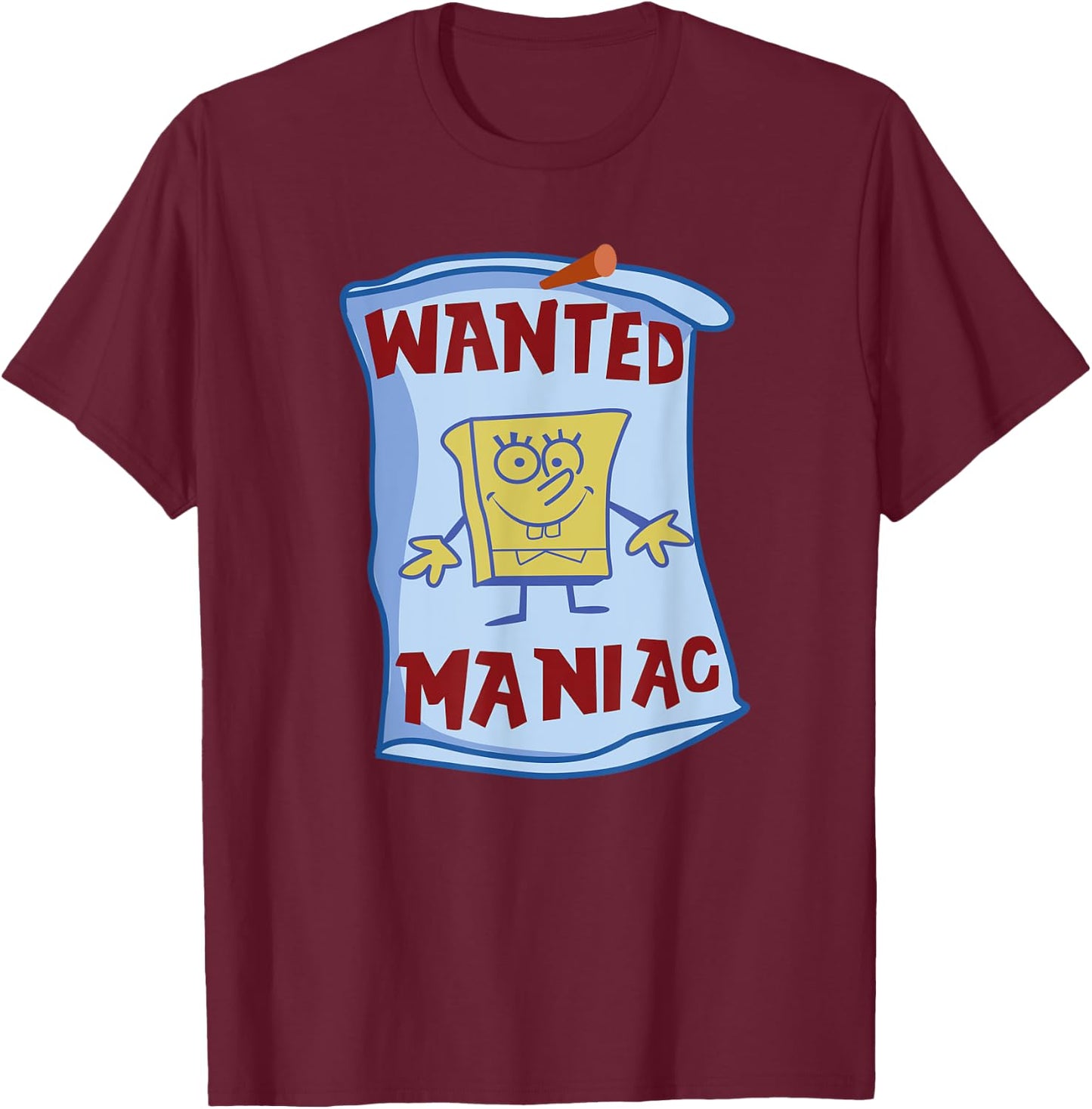Mademark x SpongeBob SquarePants - SpongeBob SquarePants - Wanted: Maniac T-Shirt - T-Shirt | Maroon