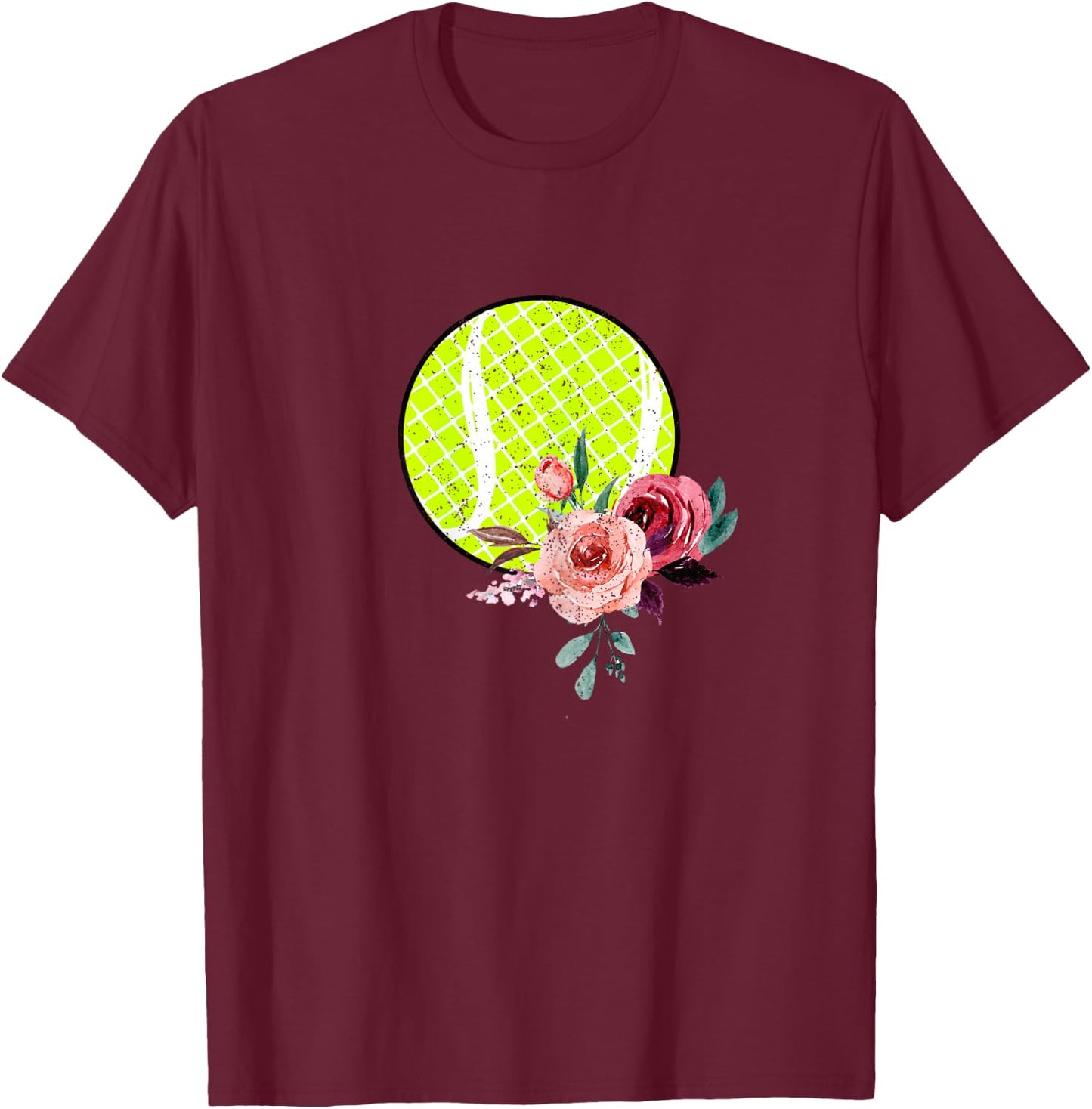 Floral Tennis Teen Girls and Women Flower Print T-Shirt - T-Shirt | Maroon