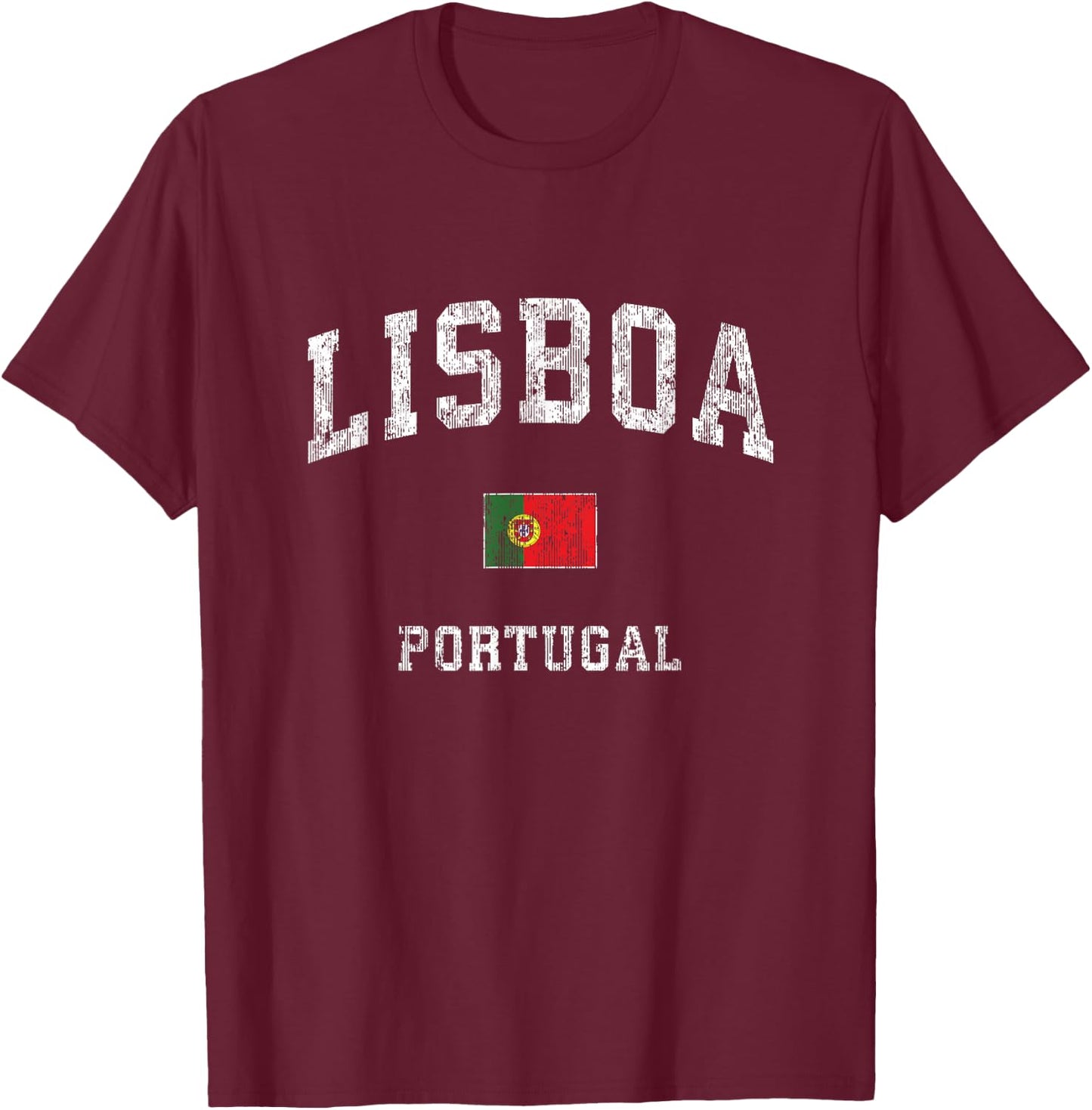 Lisbon Portugal Vintage Athletic Sports Design T-Shirt - T-Shirt | Maroon