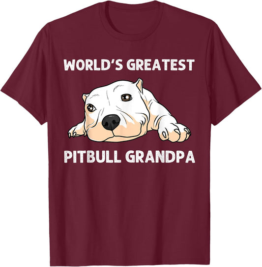 Funny Pitbull Gift Grandpa Men Canine Dog Puppy Animal T-Shirt - T-Shirt | Maroon