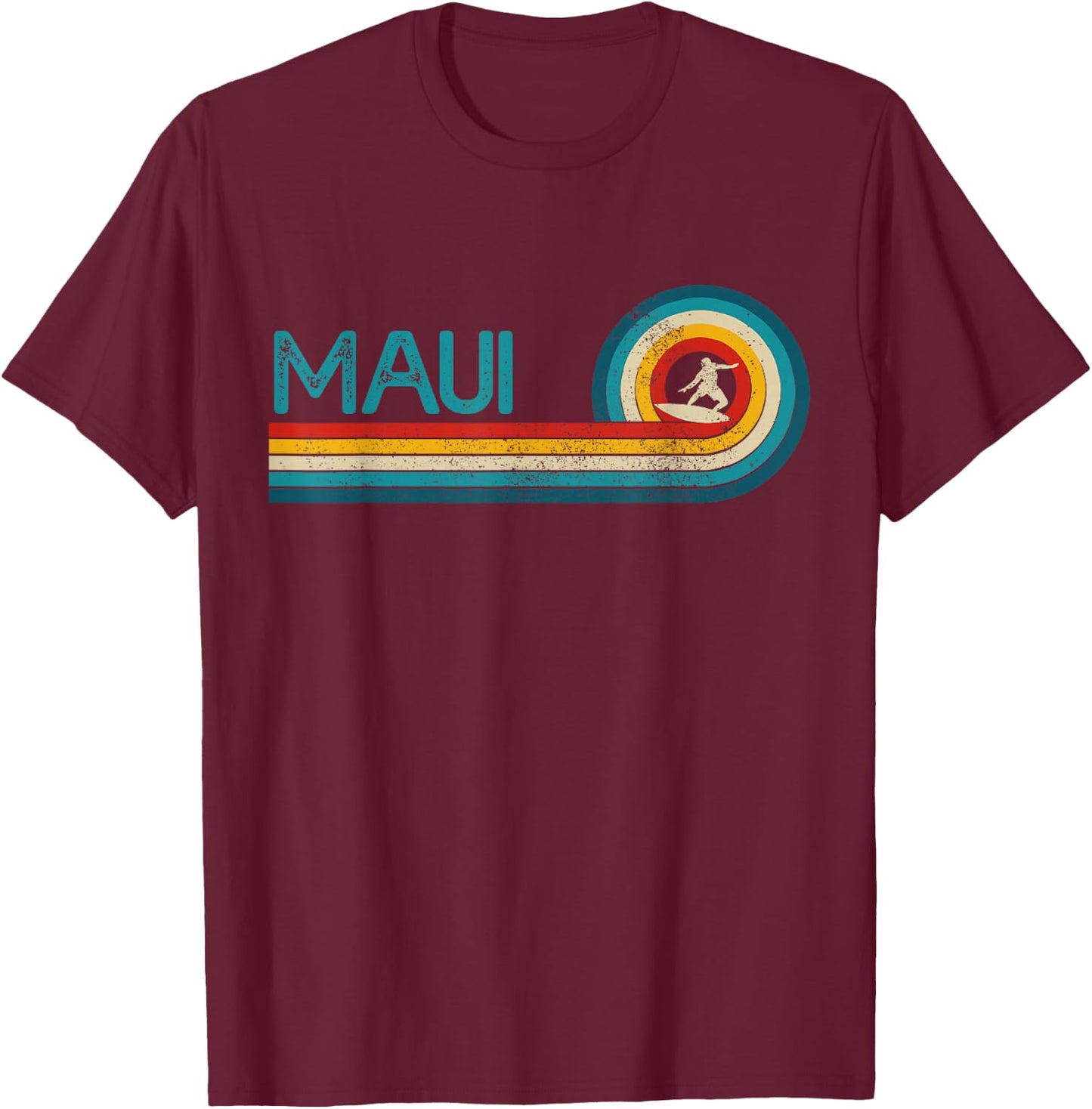 Maui Hawaii Vintage Surfer Souvenir Surf T-Shirt - T-Shirt | Maroon