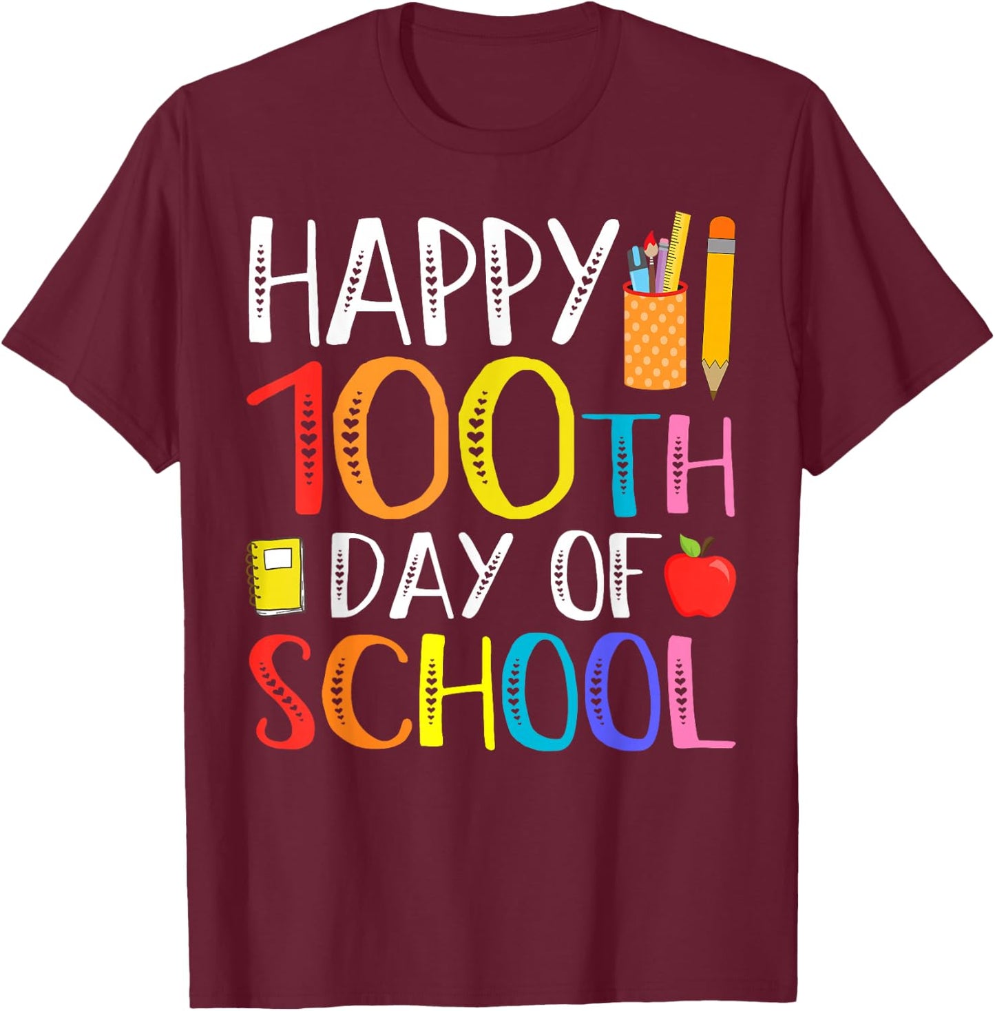 100 Days of School Teacher and Student T-Shirt - T-Shirt | Maroon