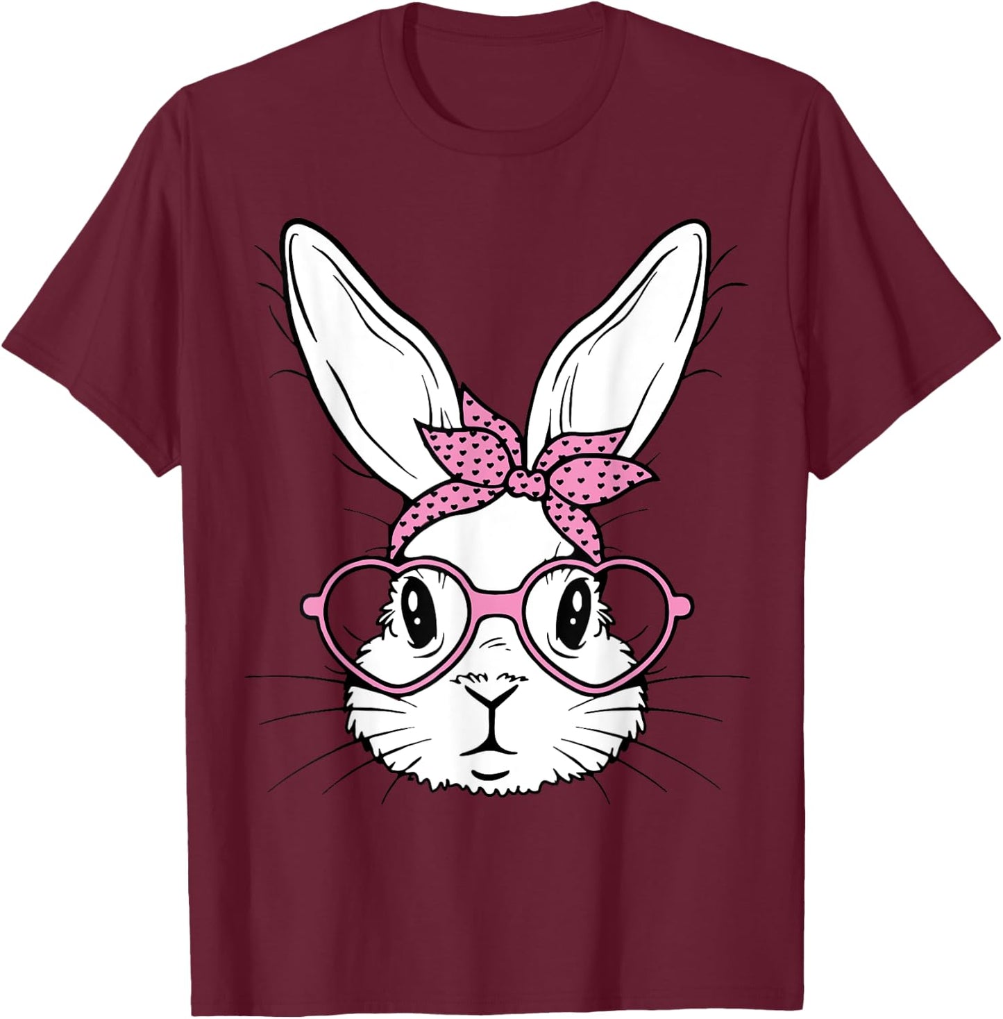 Cute Bunny Rabbit Face With Bandana Heart Glasses Easter Day T-Shirt - T-Shirt | Maroon