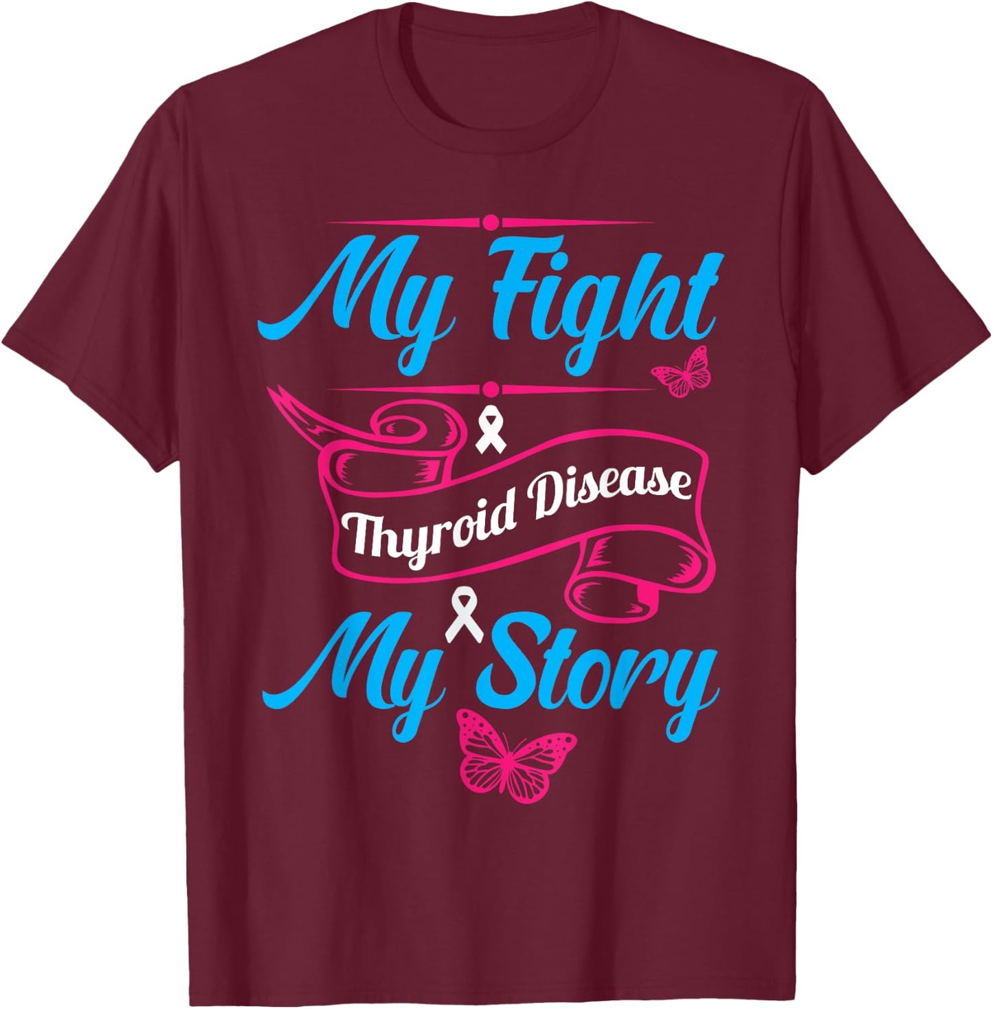 Thyroid Hashimotos Hypothyroidism Awareness Survivor Ribbon T-Shirt - T-Shirt | Maroon