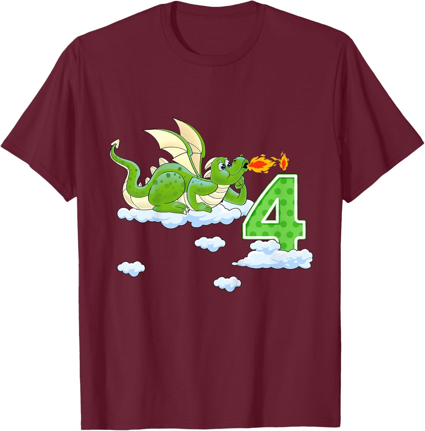 Kids Dragon 4 Year Old Birthday Outfit Boy Knight 4th Birthday T-Shirt - T-Shirt | Maroon