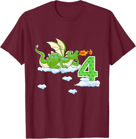 Kids Dragon 4 Year Old Birthday Outfit Boy Knight 4th Birthday T-Shirt - T-Shirt | Maroon