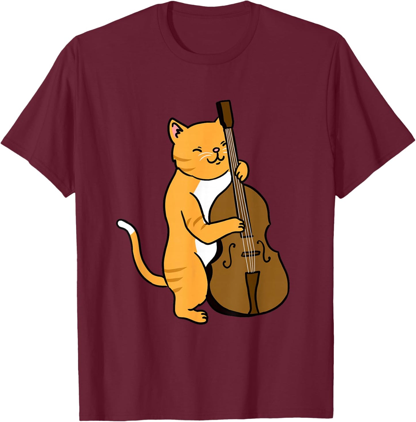 Cat Playing Upright Bass T-Shirt - T-Shirt | Maroon