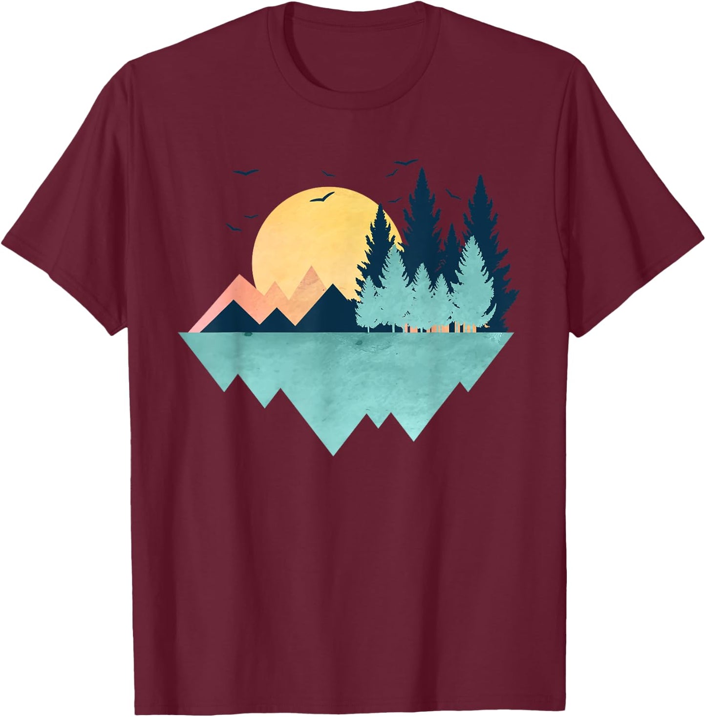 Funny Geometric Mountain Abstract Geometry Outdoor Gifts T-Shirt - T-Shirt | Maroon