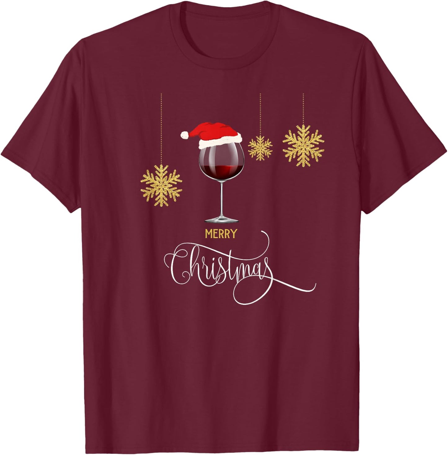 Red Wine Christmas Wine Glass Festive Holiday Women Xmas T-Shirt - T-Shirt | Maroon