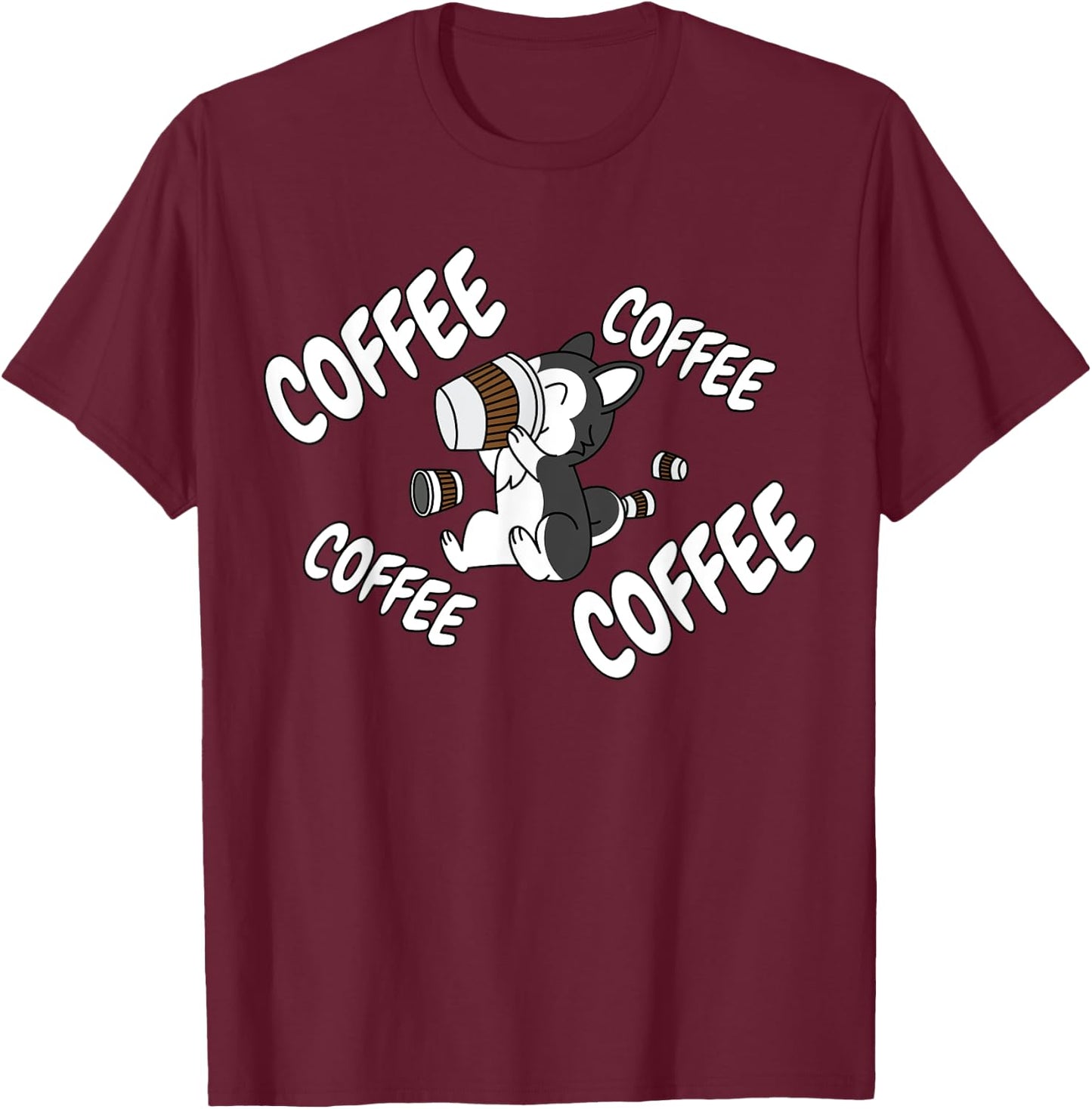 Coffee Husky Dog Women T-Shirt - T-Shirt | Maroon