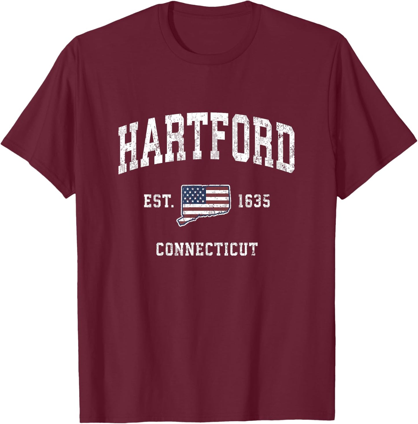 Hartford Connecticut CT Vintage American Flag Sports Design T-Shirt - T-Shirt | Maroon