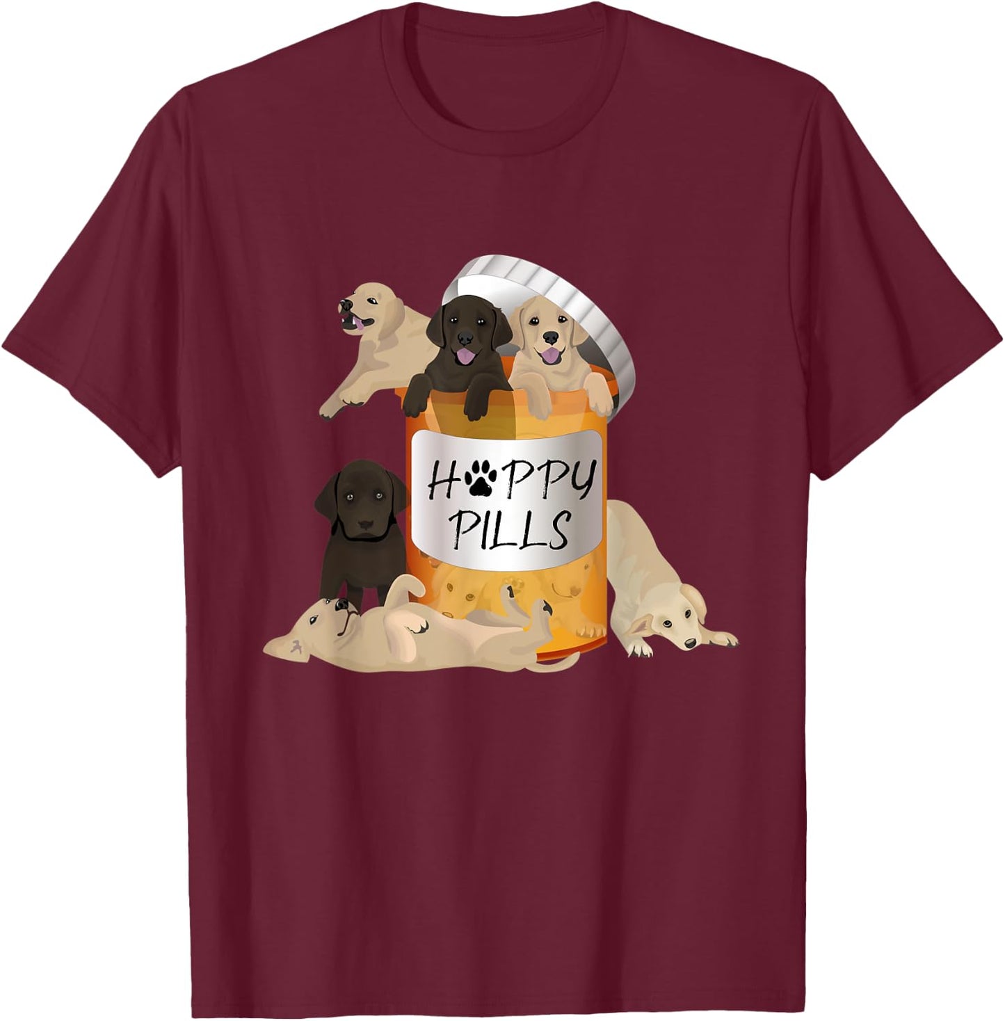 Gift Labrador Retriever Owner Happy Pills Antidepressant T-Shirt - T-Shirt | Maroon
