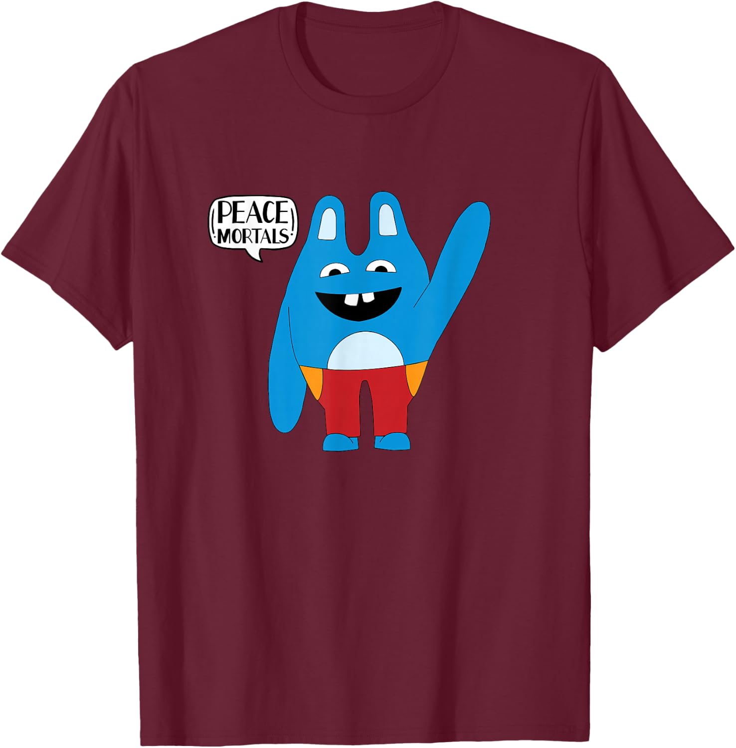 Bingo Bronson Peace Mortals Funny Blue Mascot Animal T-Shirt - T-Shirt | Maroon