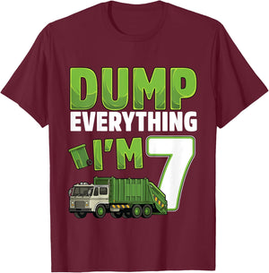 Kids Recycling Trash 7 Year Old Garbage Truck 7th Birthday Boy T-Shirt - T-Shirt | Maroon