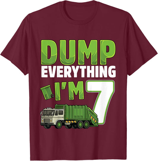 Kids Recycling Trash 7 Year Old Garbage Truck 7th Birthday Boy T-Shirt - T-Shirt | Maroon