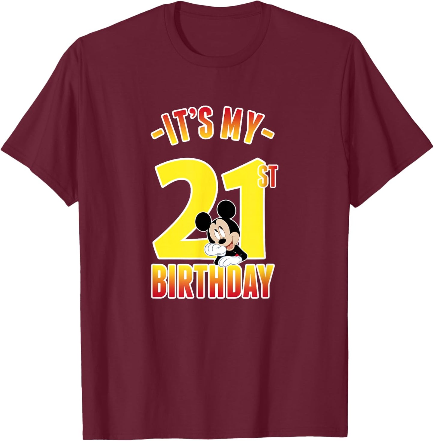 Disney Mickey Mouse It's My 21st Birthday Gradient Portrait T-Shirt - T-Shirt | Maroon
