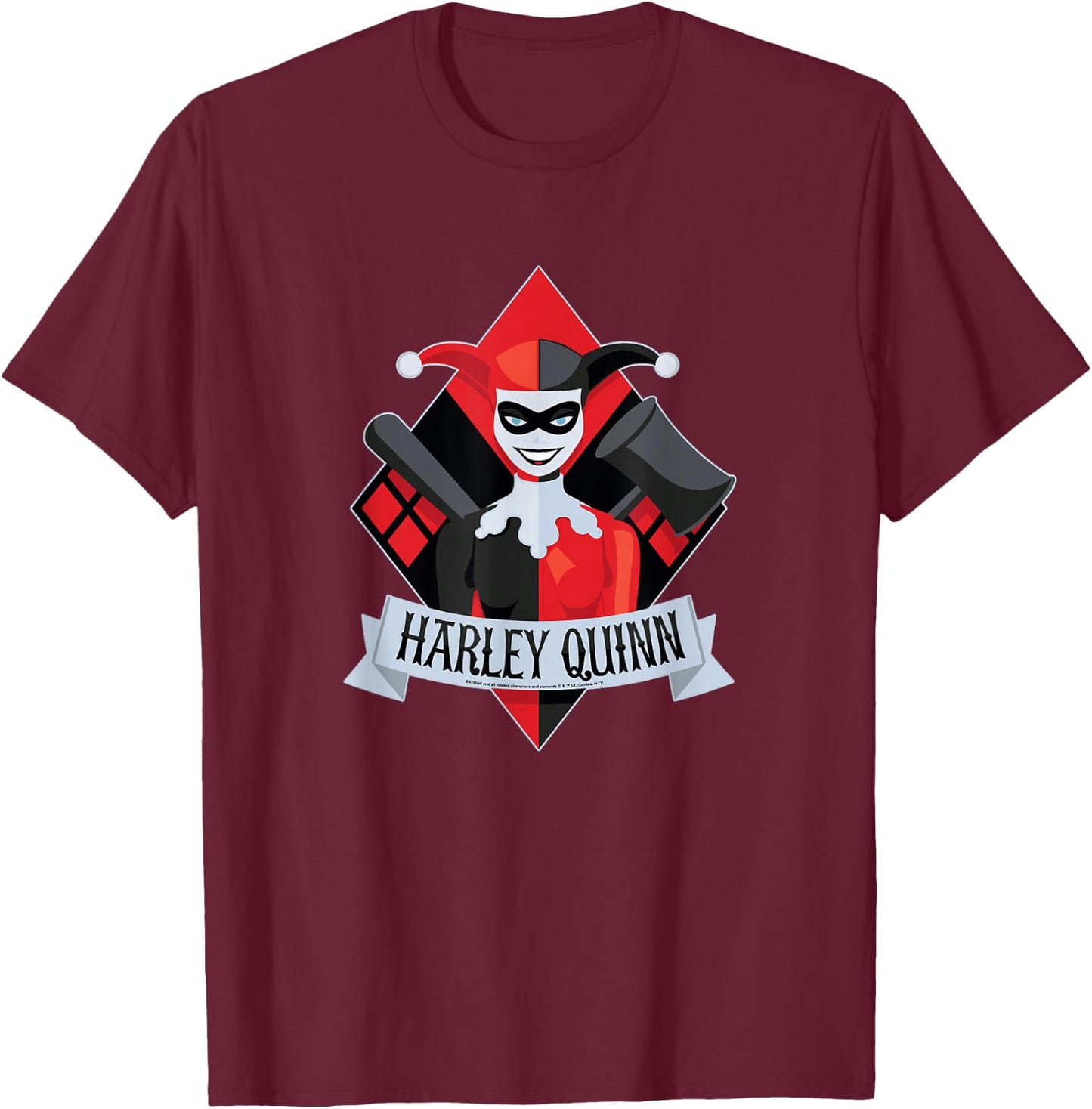 DC Comics Harley Quinn Diamond Portrait T-Shirt - T-Shirt | Maroon
