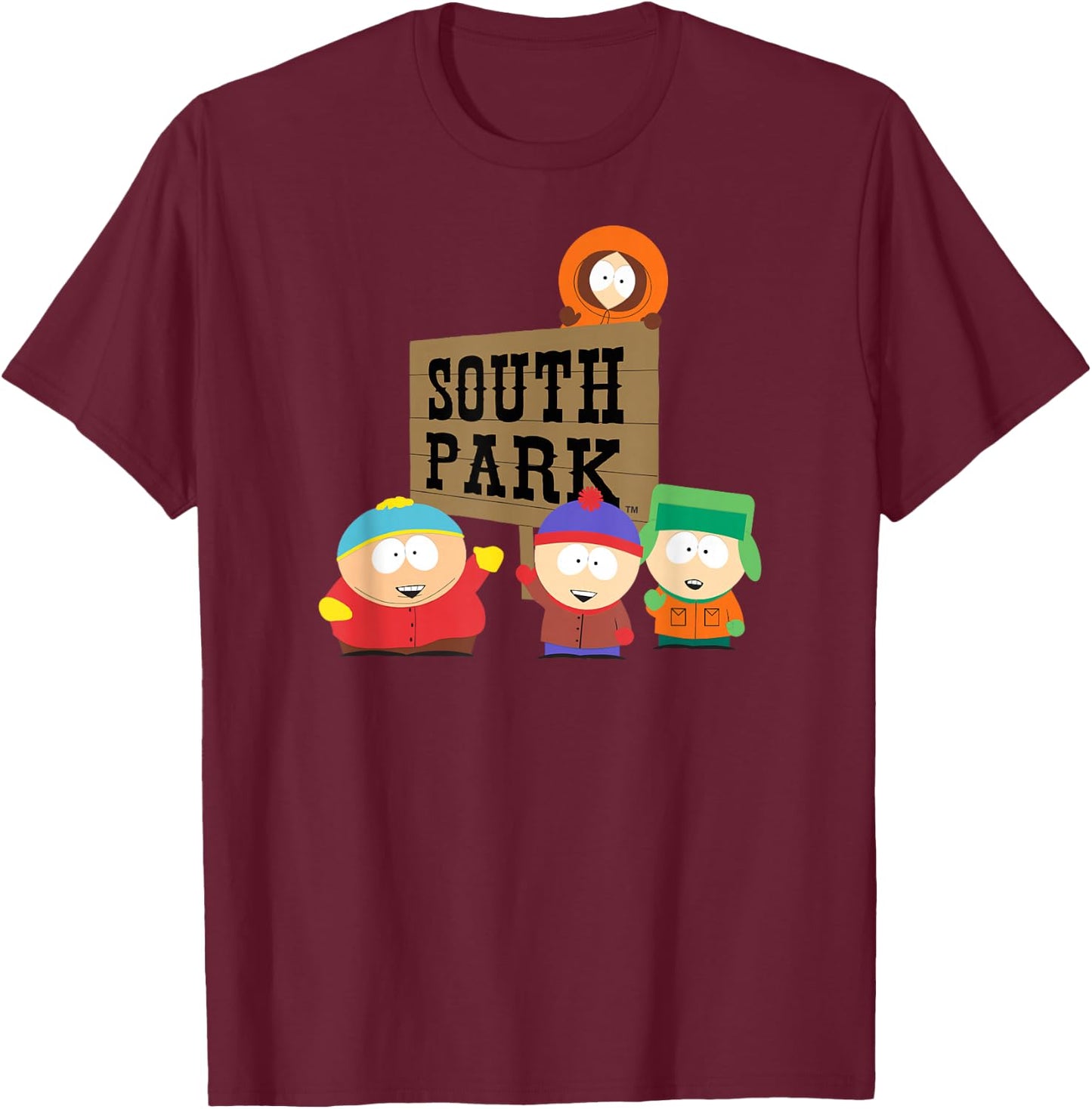 South Park Gang with Sign T-Shirt - T-Shirt | Maroon