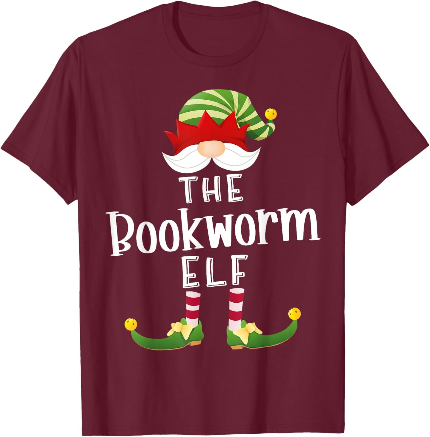 Bookworm Elf Group Christmas Funny Pajama Party T-Shirt - T-Shirt | Maroon