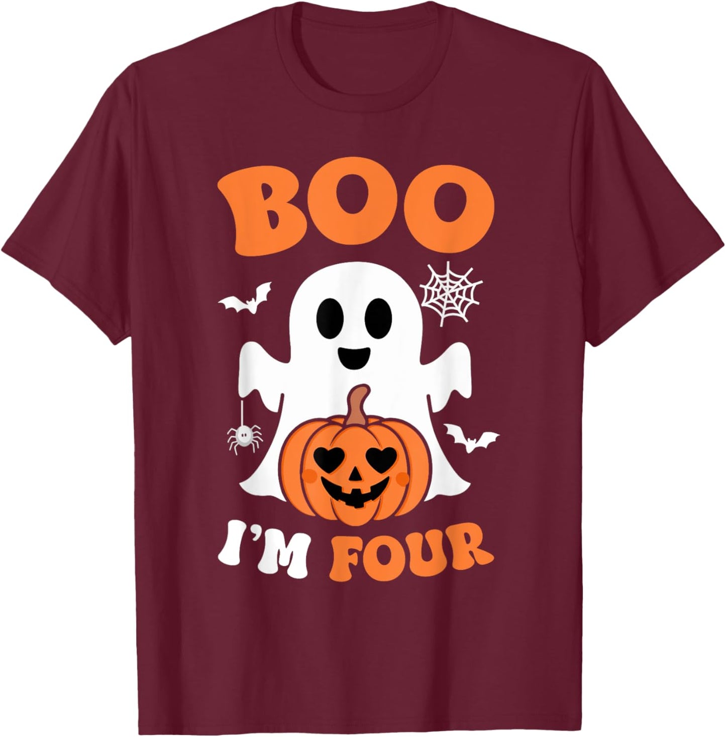 Ghost Boo I'm Four Year 4th Birthday Boys Halloween Groovy T-Shirt - T-Shirt | Maroon