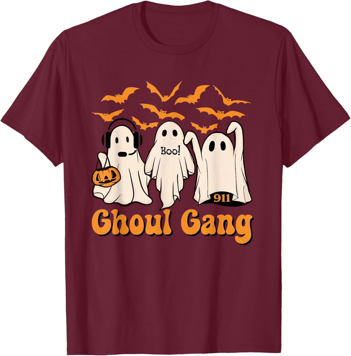 Halloween Dispatcher Boo Crew Police Dispatch Thin Gold Line T-Shirt - T-Shirt | Maroon