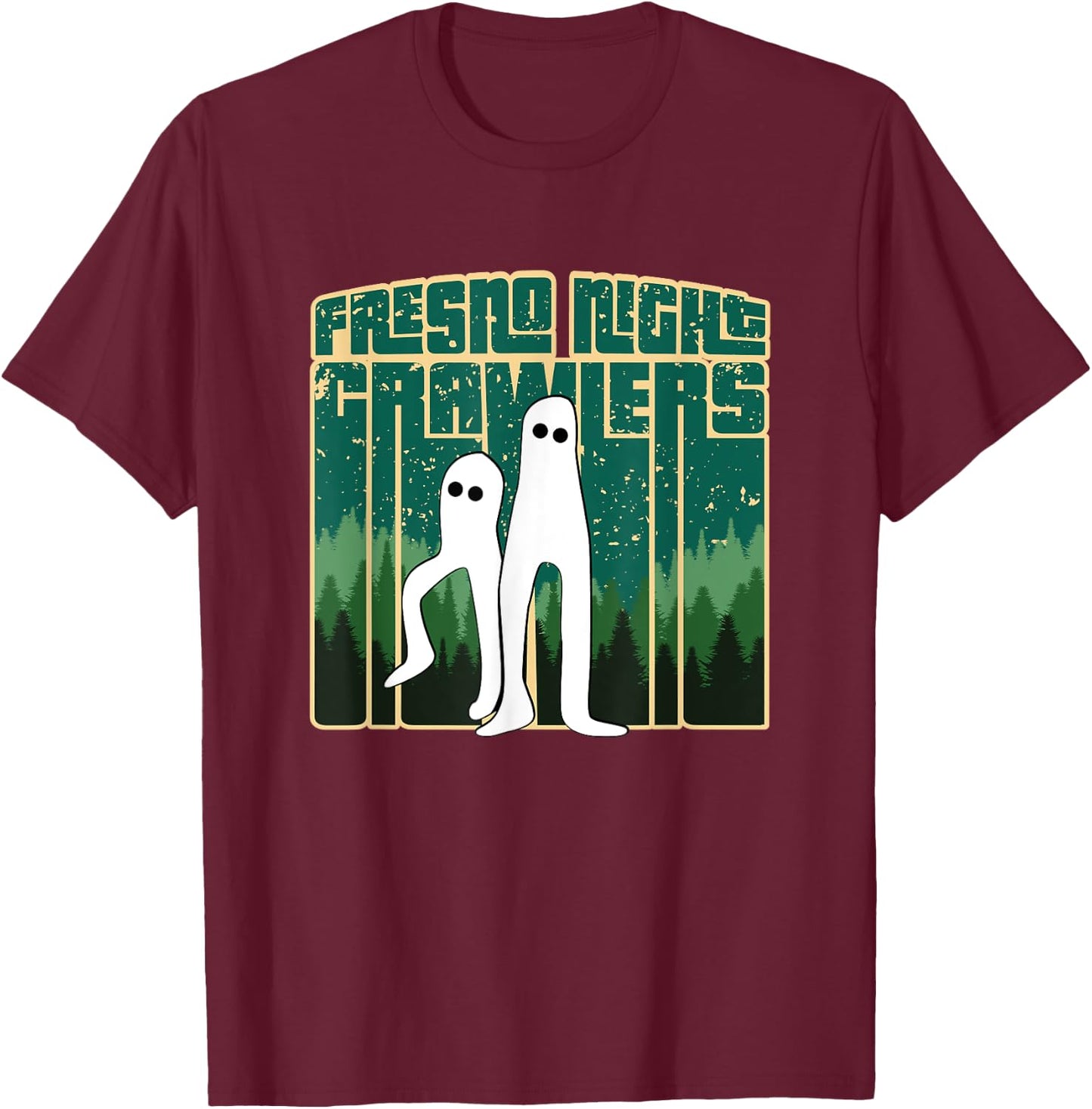Fresno Night Crawlers - Retro Cute Cryptid Haunted Pants T-Shirt - T-Shirt | Maroon