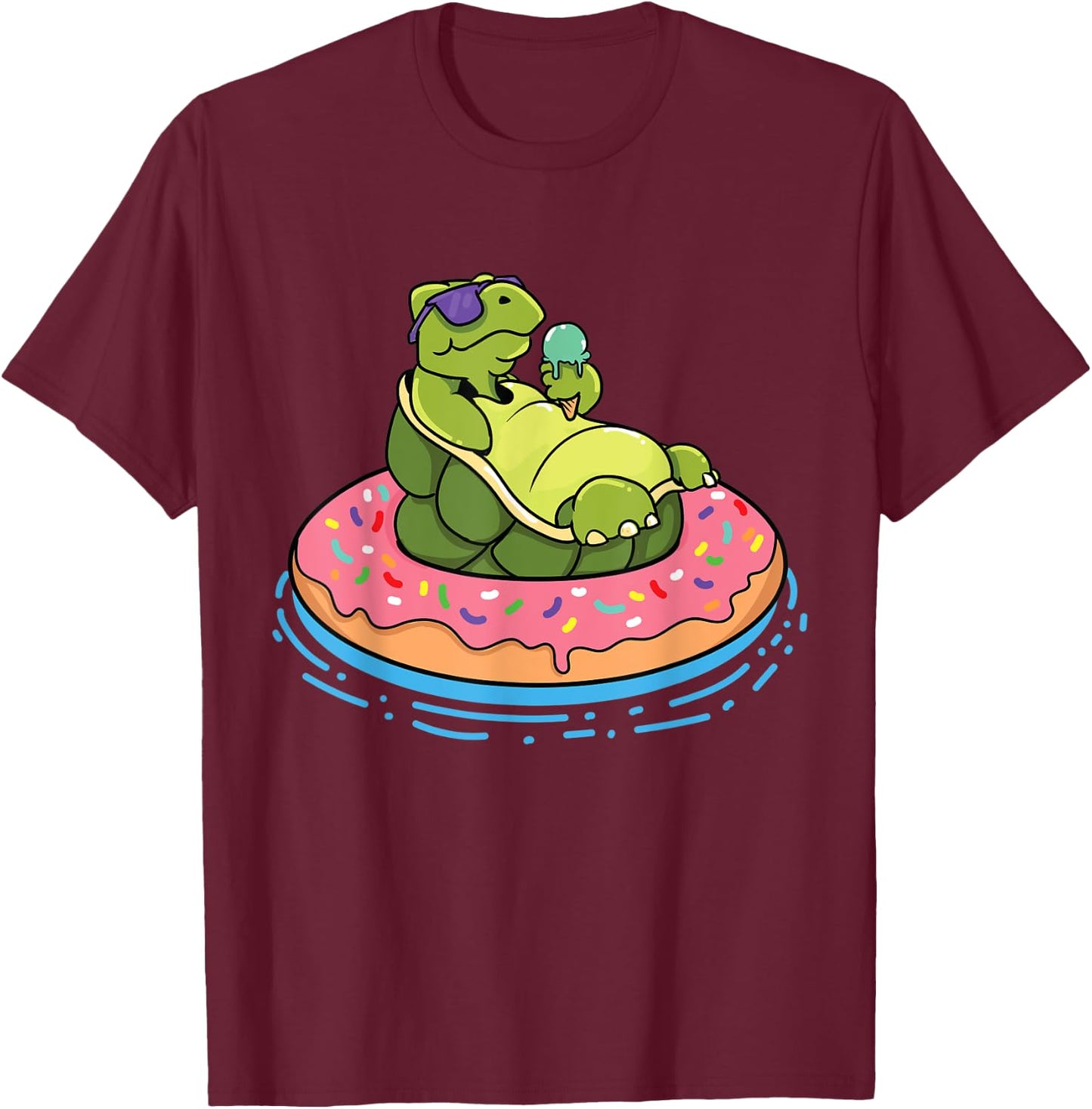 Sea Turtles and Water Turtle with Donut Swim Ring Turtle T-Shirt - T-Shirt | Maroon