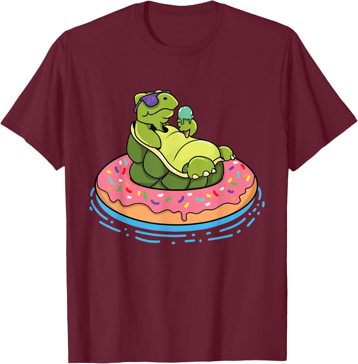 Sea Turtles and Water Turtle with Donut Swim Ring Turtle T-Shirt - T-Shirt | Maroon