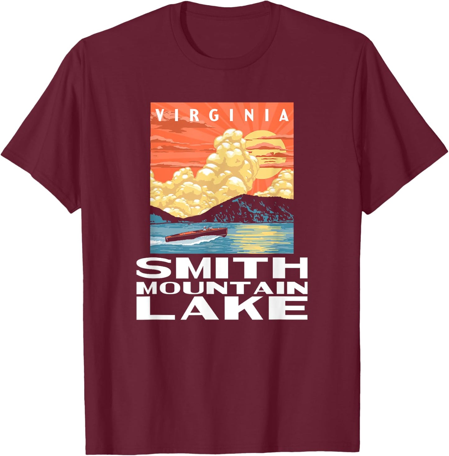 Retro Smith Mountain Lake Virginia WPA Style Vintage T-Shirt - T-Shirt | Maroon