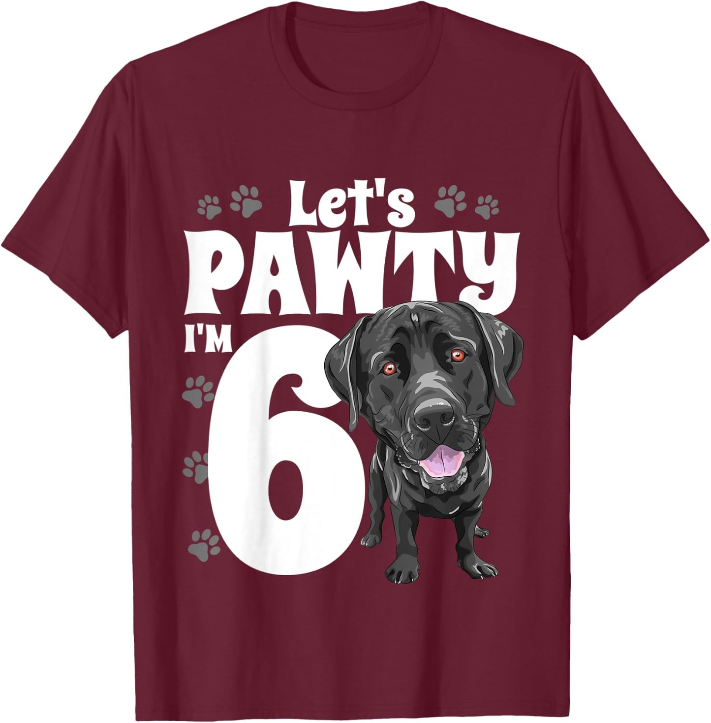 6 Year Old Black Lab Dog Birthday Pawty Labrador 6th Gift Kids T-Shirt - T-Shirt | Maroon