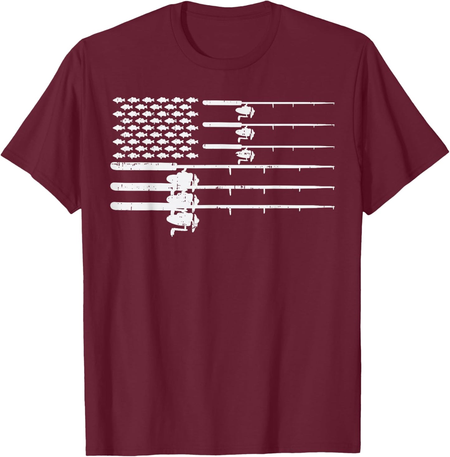 Fishing Rod US Flag Vintage Patriotic Fisherman Angler Gift T-Shirt - T-Shirt | Maroon