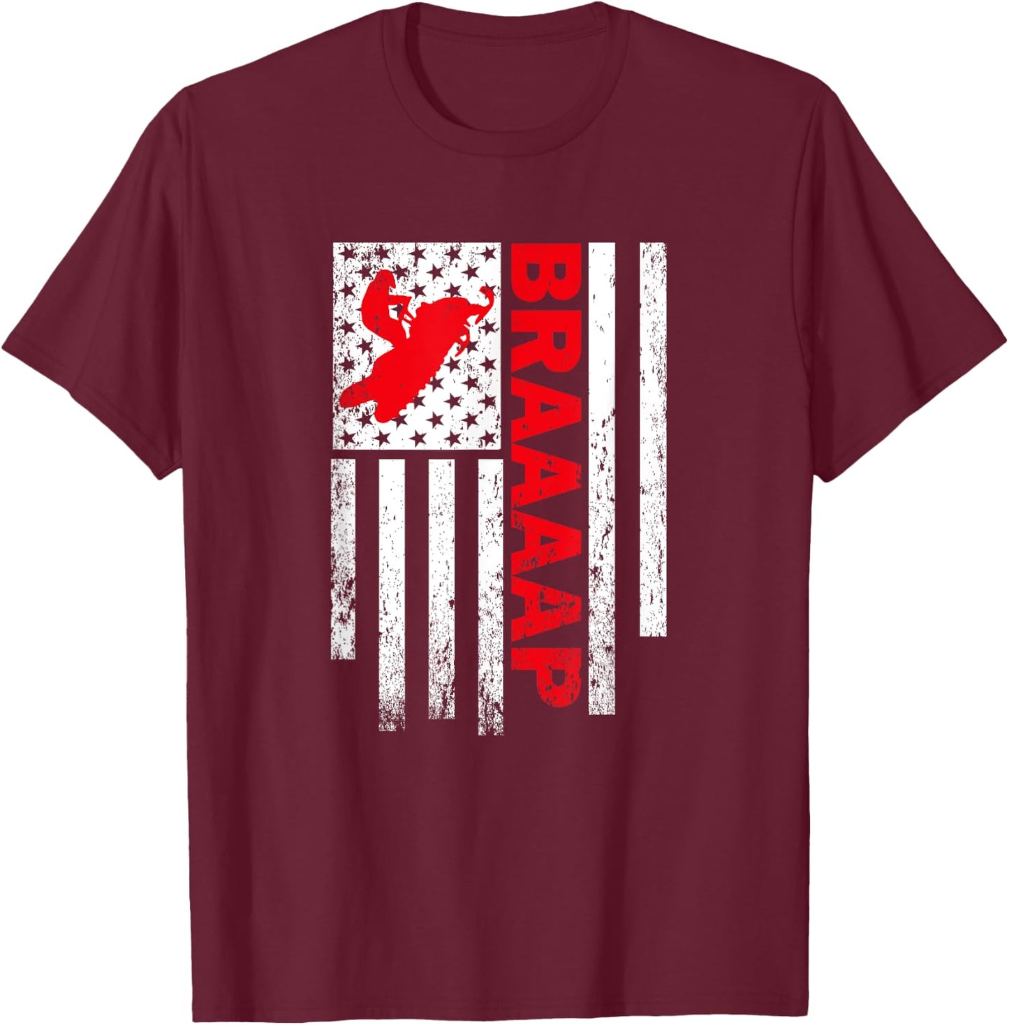 Funny American Flag Snowmobile Braaap T-Shirt - T-Shirt | Maroon