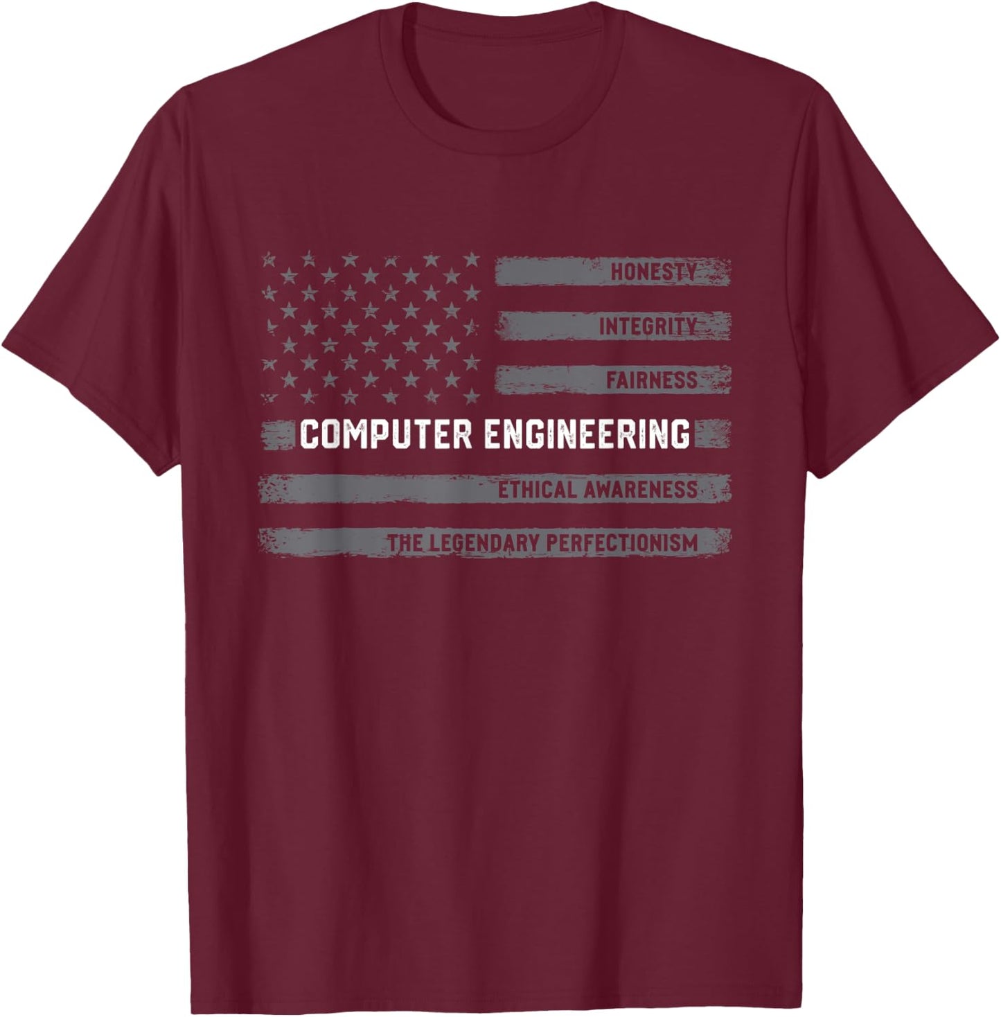 Computer Engineering American Flag Distressed Graphic Women Men T-Shirt - T-Shirt | Maroon
