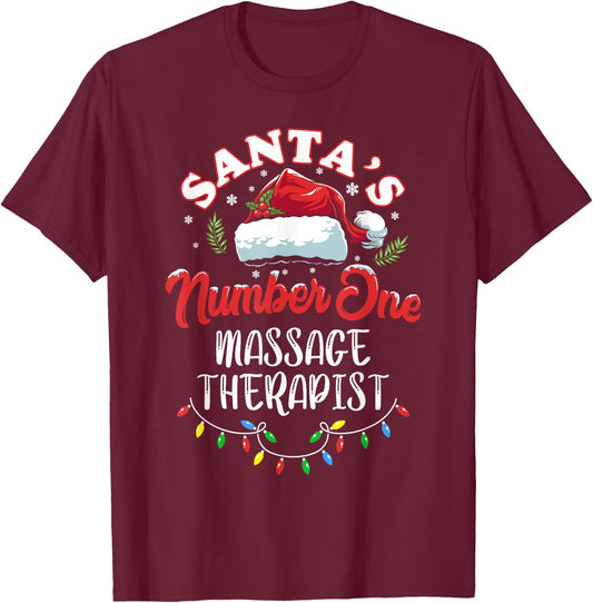 Masseuse Christmas Gift Santas Number One Massage Therapist T-Shirt - T-Shirt | Maroon