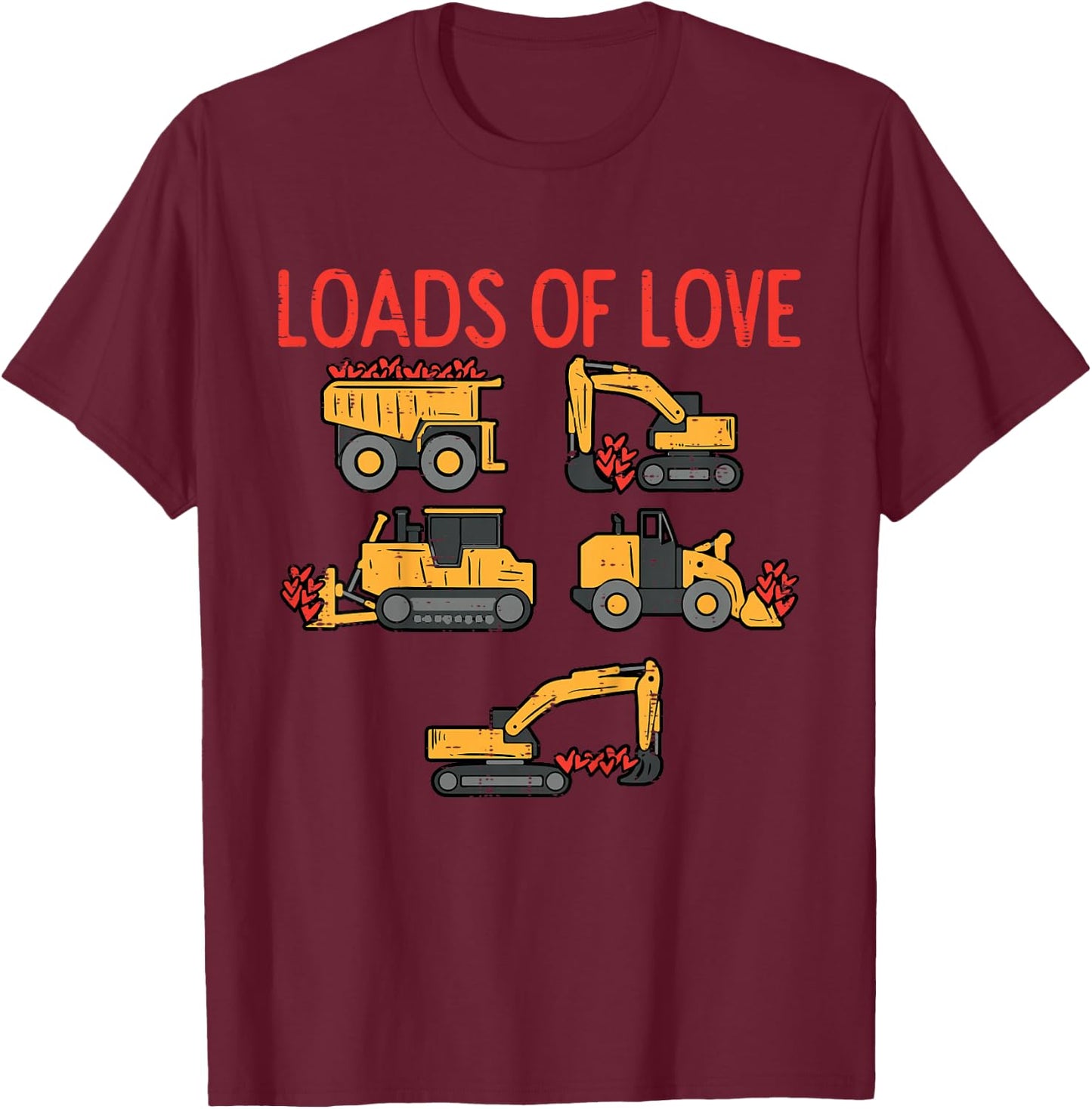 Kids Valentines Day Construction Loads Of Love Truck Toddler Boys T-Shirt - T-Shirt | Maroon