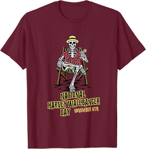 National Harvey Wallbanger Day | Drinking Beach Skeleton T-Shirt - T-Shirt | Maroon