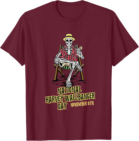 National Harvey Wallbanger Day | Drinking Beach Skeleton T-Shirt - T-Shirt | Maroon