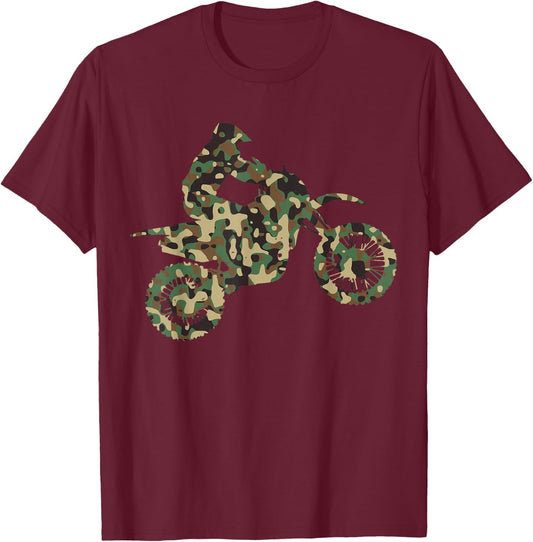 Motocross MX Enduro Motorcycle Camouflage Gift T-Shirt - T-Shirt | Maroon