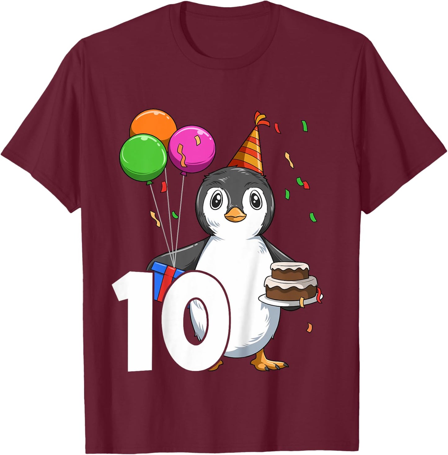 Penguin Birthday 10 Penguin 10th Birthday Penguin Party 10th T-Shirt - T-Shirt | Maroon
