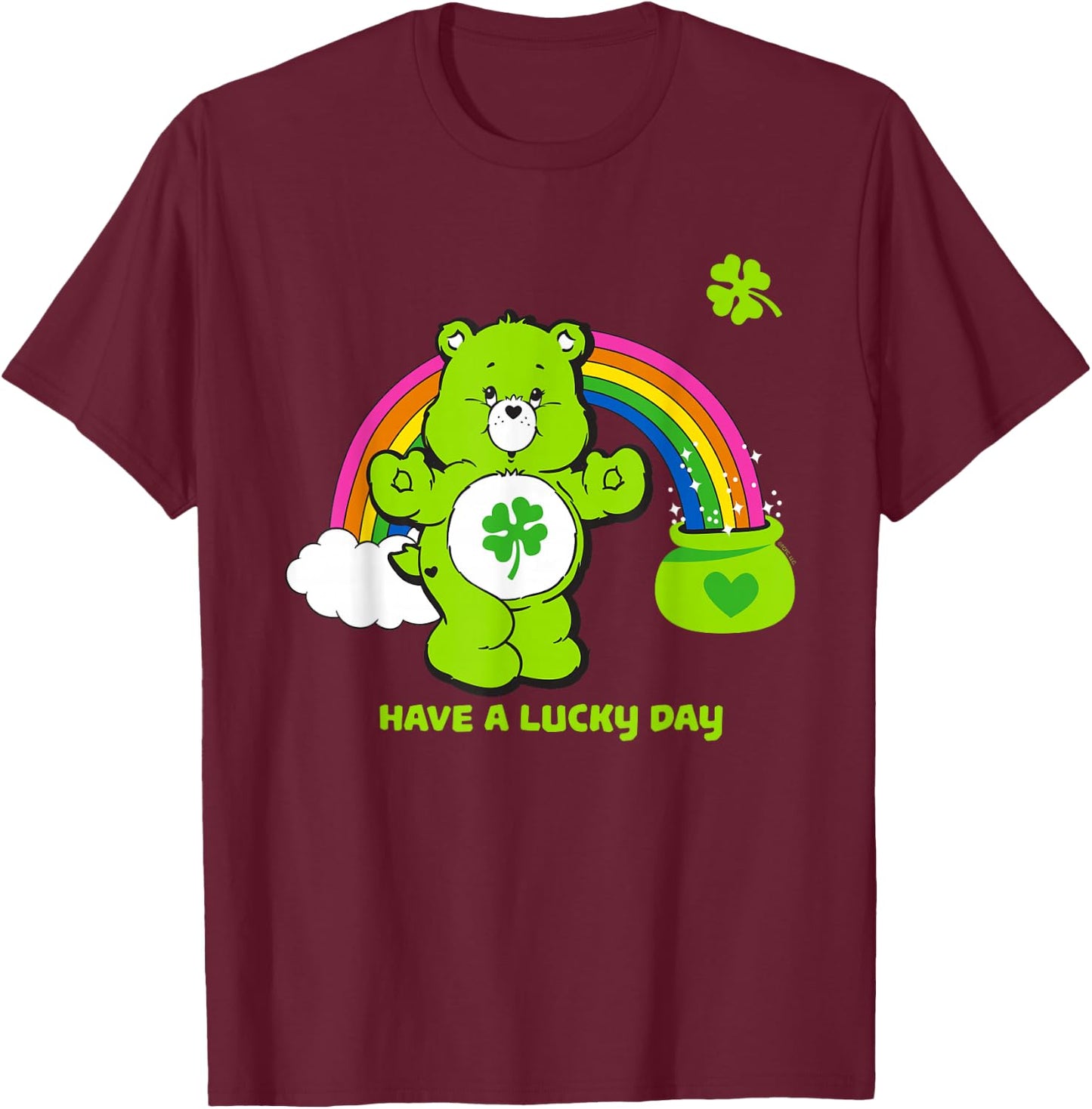 Care Bears Have a Lucky Day St. Patrick's Rainbow Cartoon T-Shirt - T-Shirt | Maroon