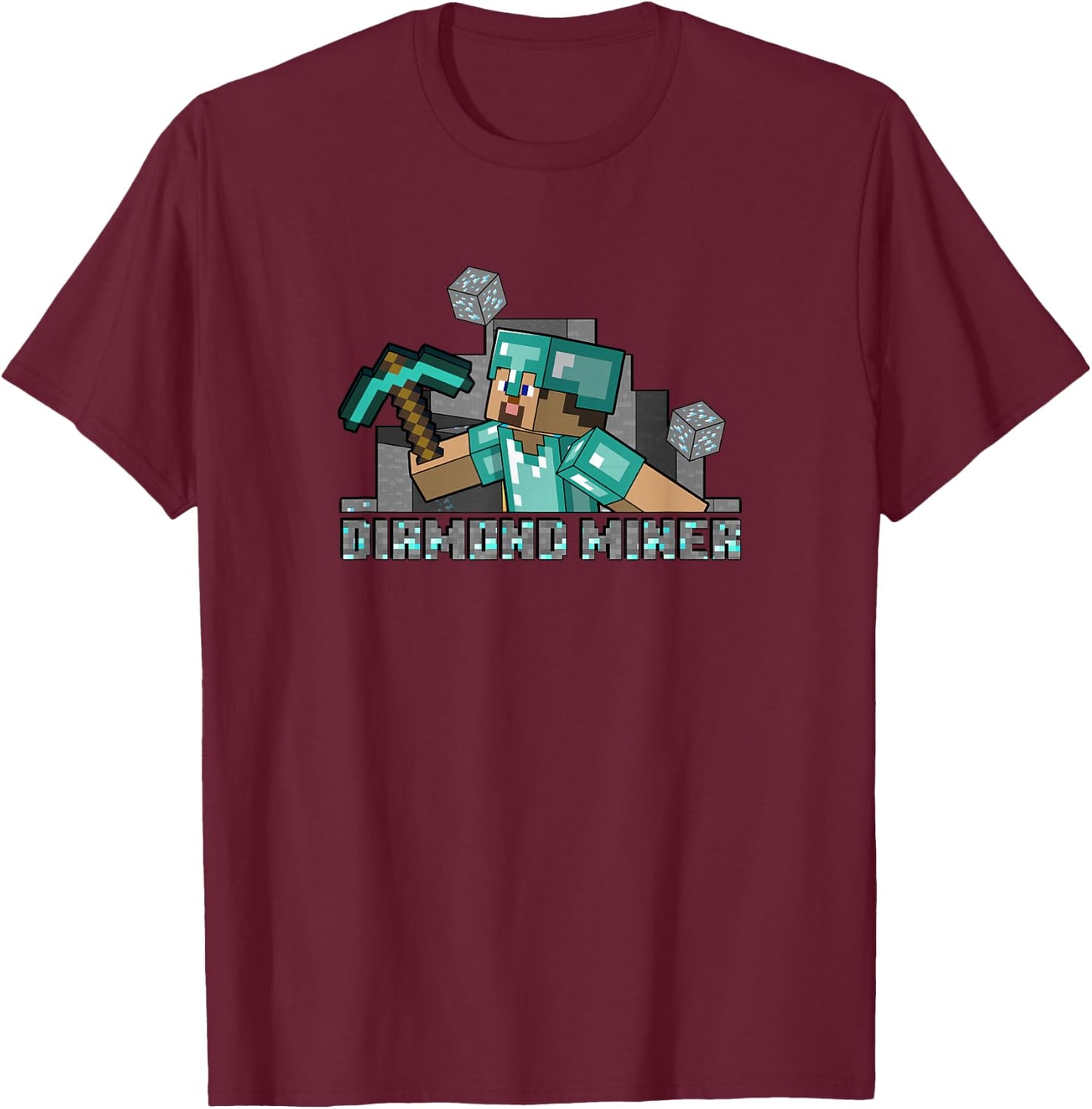 Minecraft Steve Diamond Miner T-Shirt - T-Shirt | Maroon