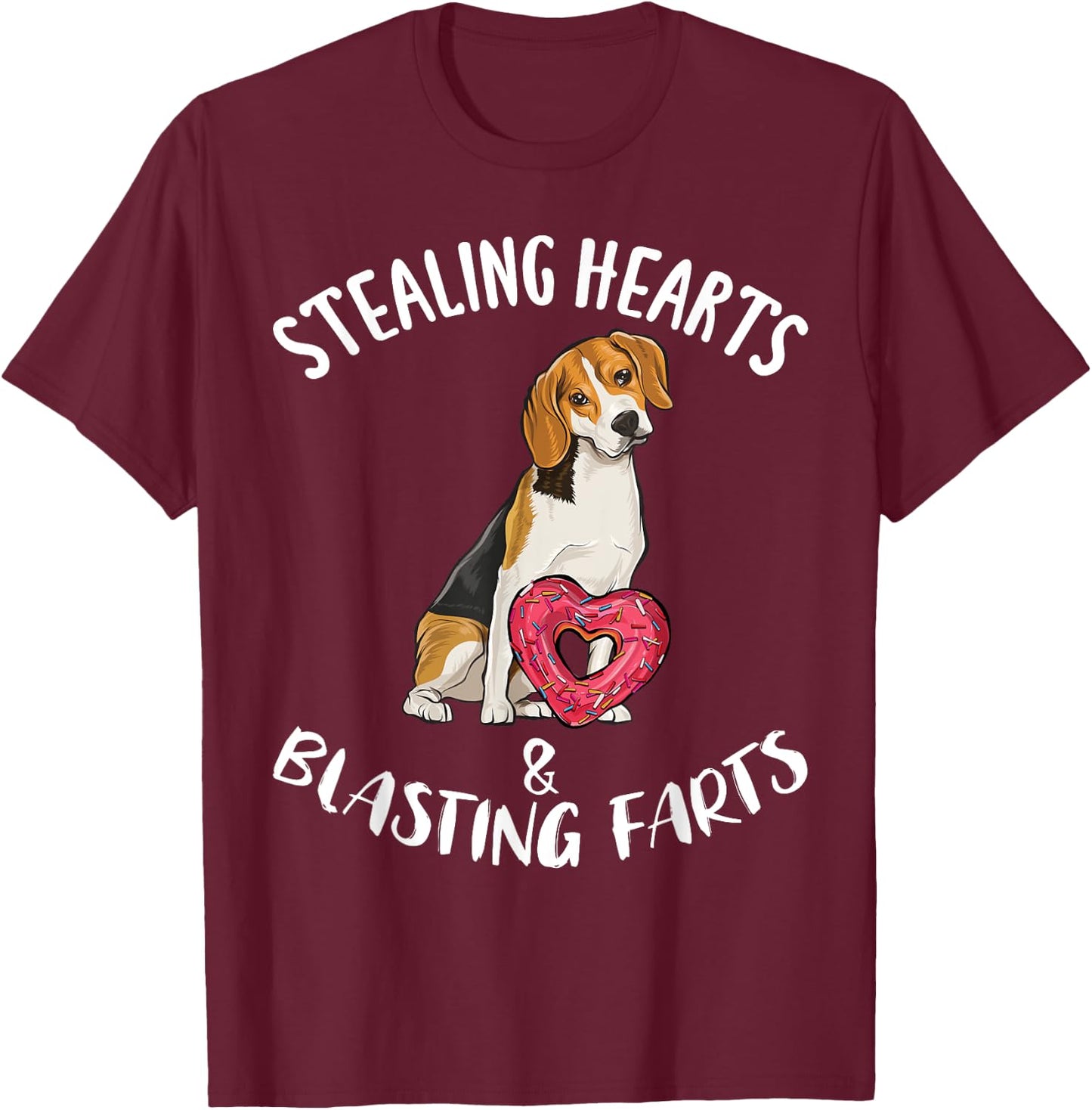 Stealing Hearts Blasting Farts Beagle Valentines Day T-Shirt - T-Shirt | Maroon